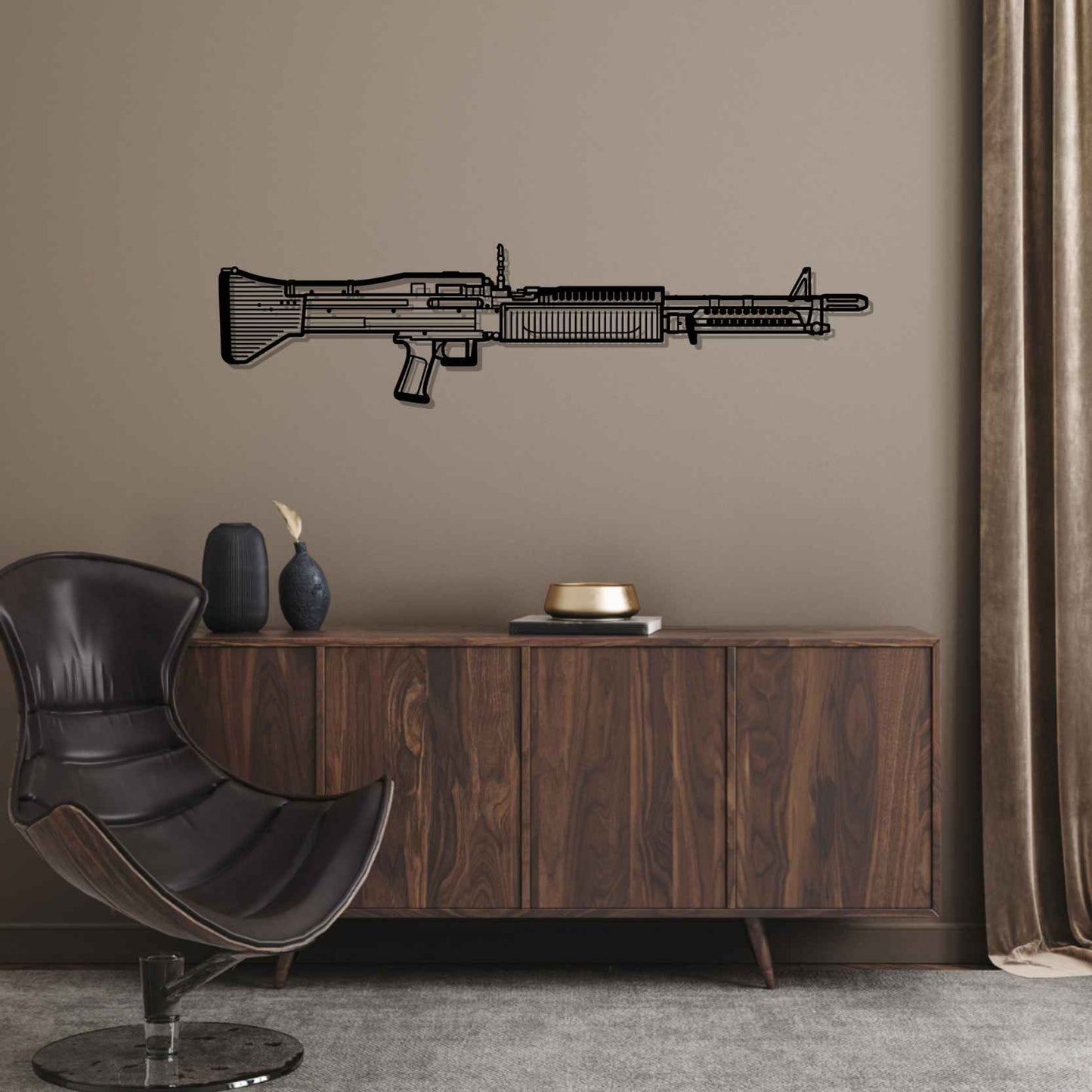 M60 Machine Gun Silhouette Metal Wall Art